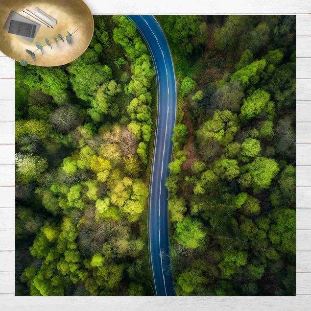 stor utomhusmatta Aerial Image - Paved Road In the Forest