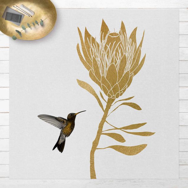 utomhusmattor Hummingbird And Tropical Golden Blossom