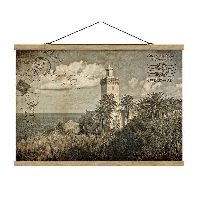 Tavlor hav Vintage Postcard With Lighthouse And Palm Trees