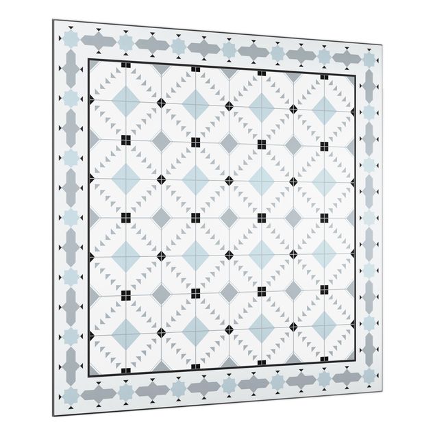 glasskivor kök Geometrical Tiles Ikat Blue With Border
