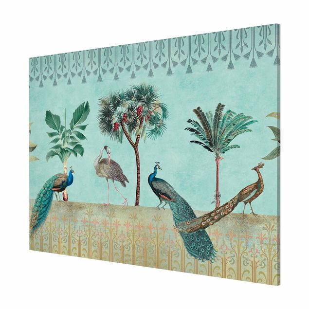 Tavlor blommor Vintage Collage - Tropical Bird With Palm Trees