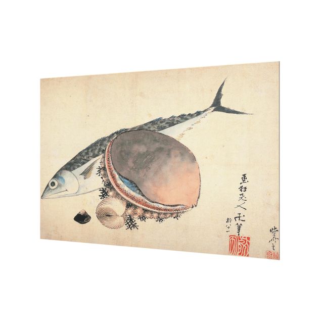 glasskiva kök Katsushika Hokusai - Mackerel And Sea Shells