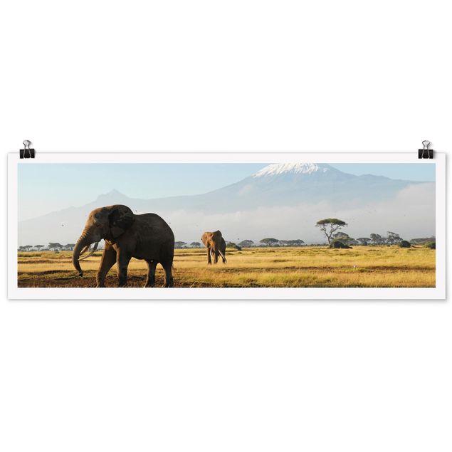 Tavlor landskap Elephants In Front Of The Kilimanjaro In Kenya