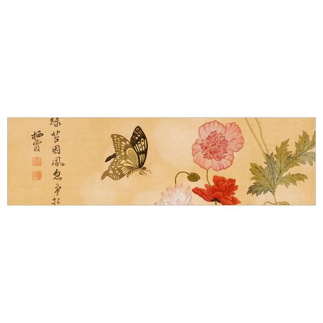 väggskivor kök Yuanyu Ma - Poppy Flower And Butterfly