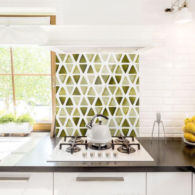 Stänkskydd kök glas mönster Olive Coloured Watercolour Triangles