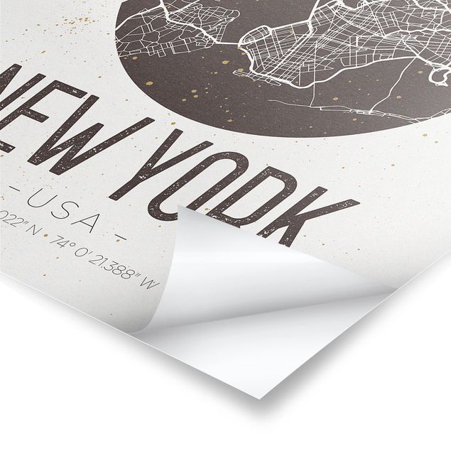 Tavlor svart och vitt New York City Map - Retro