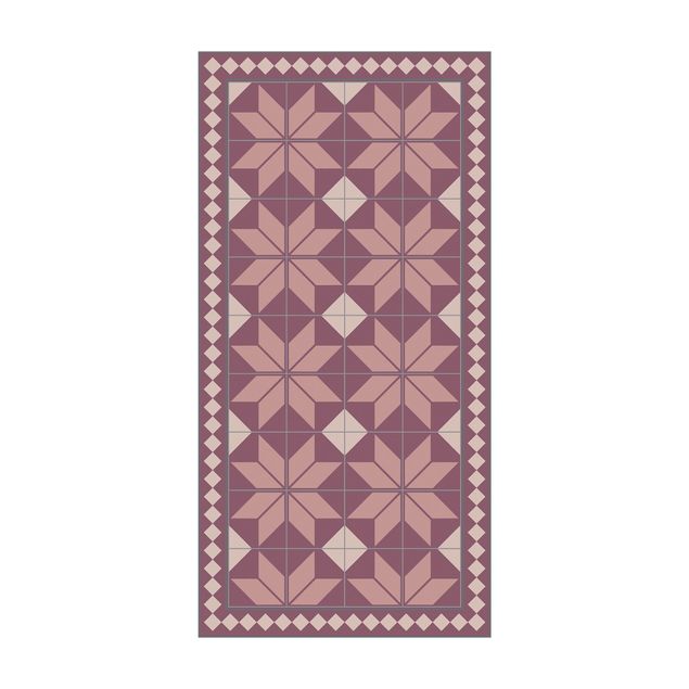 modern matta Geometrical Tiles Star Flower Antique Pink With Small Border