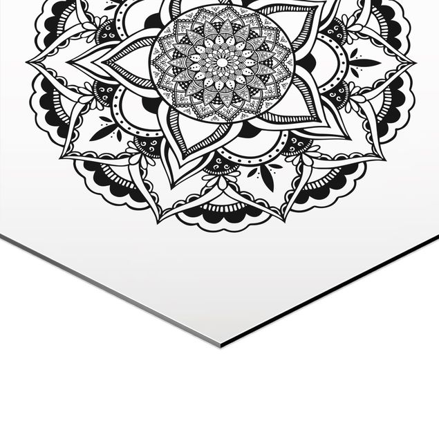 Hexagonala tavlor Mandala Flower Sun Illustration Set Black And White