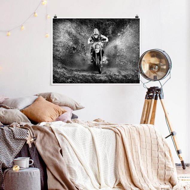 Posters svart och vitt Motocross In The Mud
