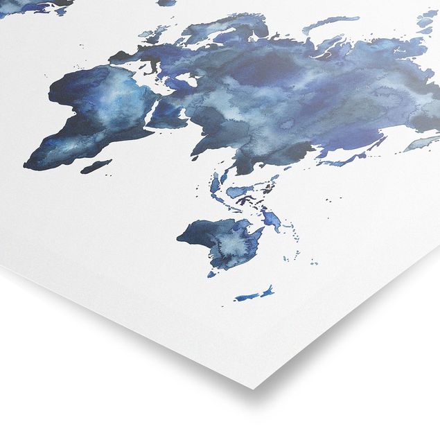 Tavlor blå Water World Map Light