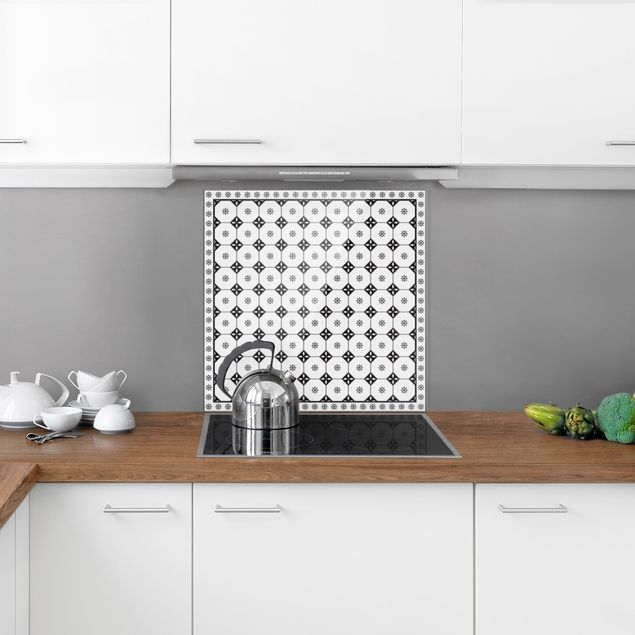 Stänkskydd kök glas mönster Geometrical Tiles Cottage Black And White With Border
