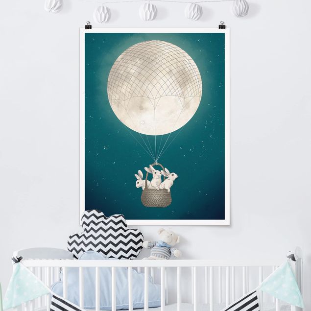 Kök dekoration Illustration Rabbits Moon As Hot-Air Balloon Starry Sky