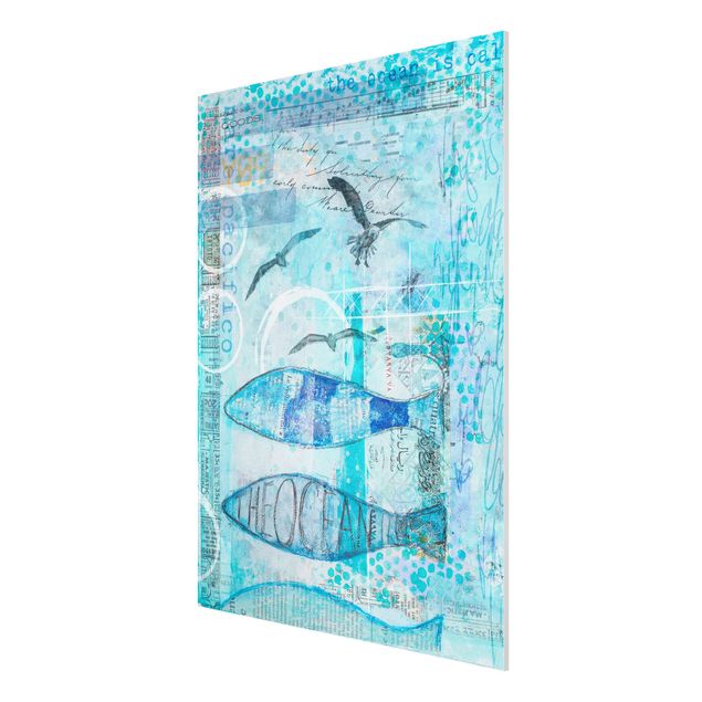 Tavlor konstutskrifter Colourful Collage - Blue Fish