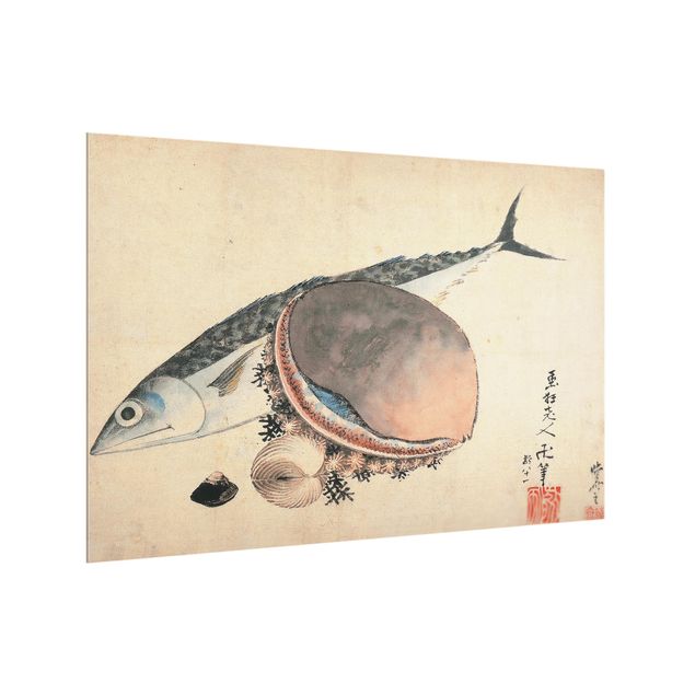 Konststilar Katsushika Hokusai - Mackerel And Sea Shells