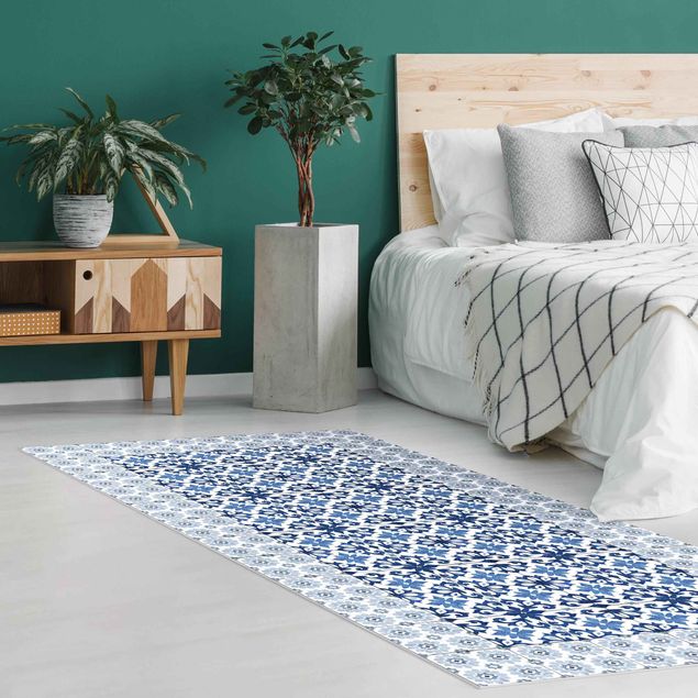 lång hallmatta Moroccan Tiles Floral Blueprint With Tile Frame