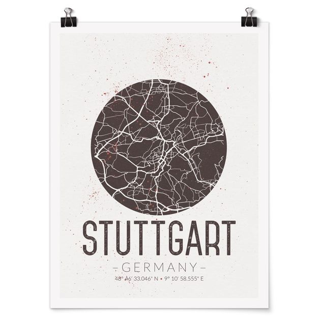 Posters ordspråk Stuttgart City Map - Retro