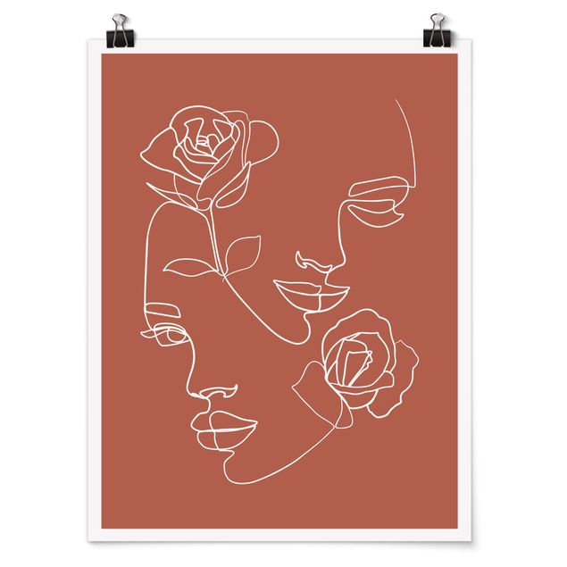 Tavlor blommor Line Art Faces Women Roses Copper