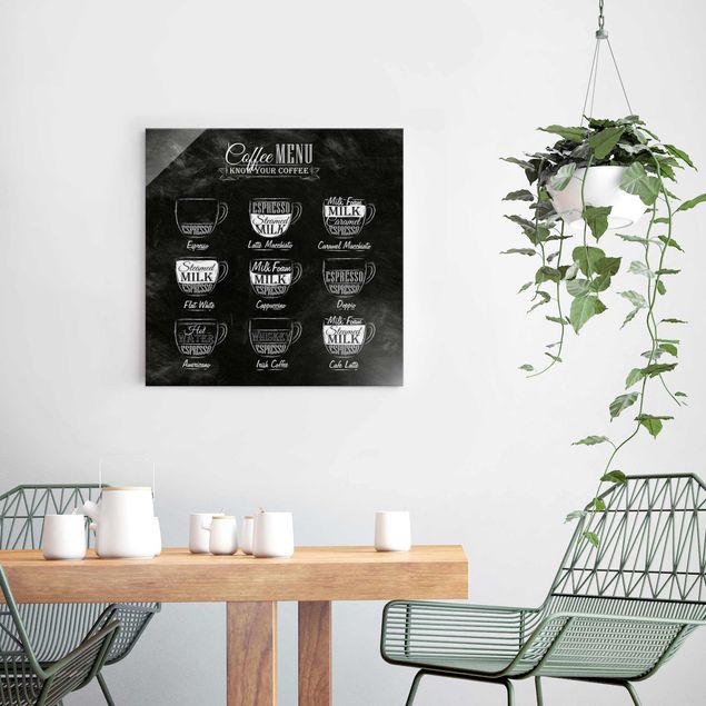 Glastavlor svart och vitt Coffee Varieties Chalkboard