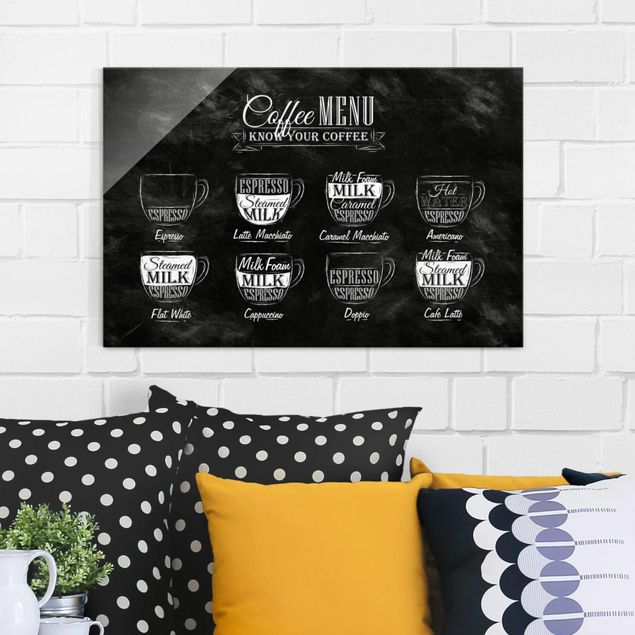 Glastavlor svart och vitt Coffee Varieties Chalkboard