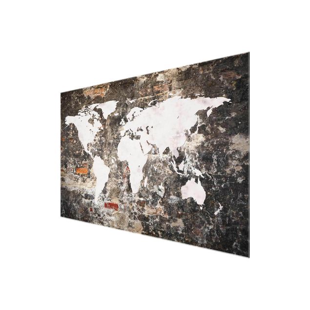 Glas Magnettavla Old Wall World Map
