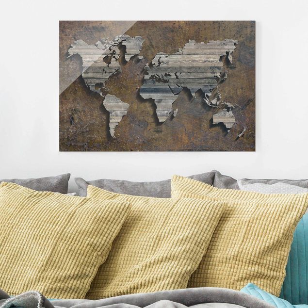 Kök dekoration Wooden Grid World Map