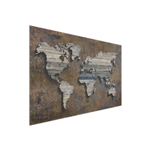 Glastavlor världskartor Wooden Grid World Map