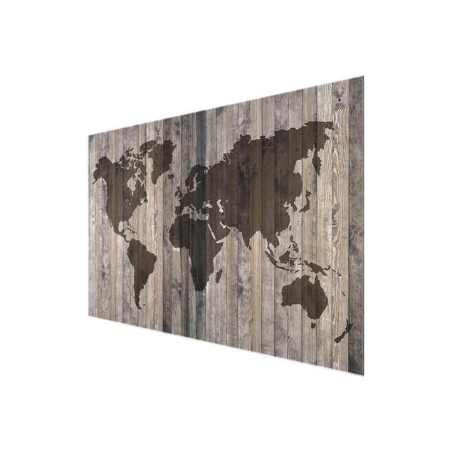 Magnettafel Glas Wood World Map