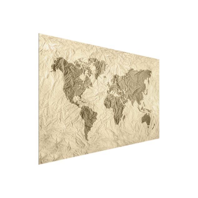 Glastavlor världskartor Paper World Map Beige Brown