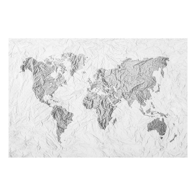 Tavlor svart och vitt Paper World Map White Grey