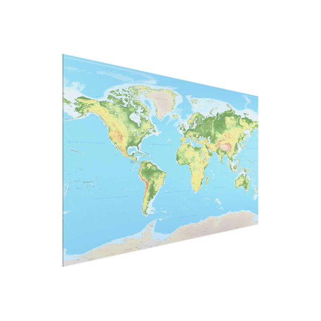 Glastavlor världskartor Physical World Map