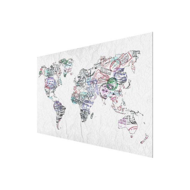 Glas Magnetboard Passport Stamp World Map