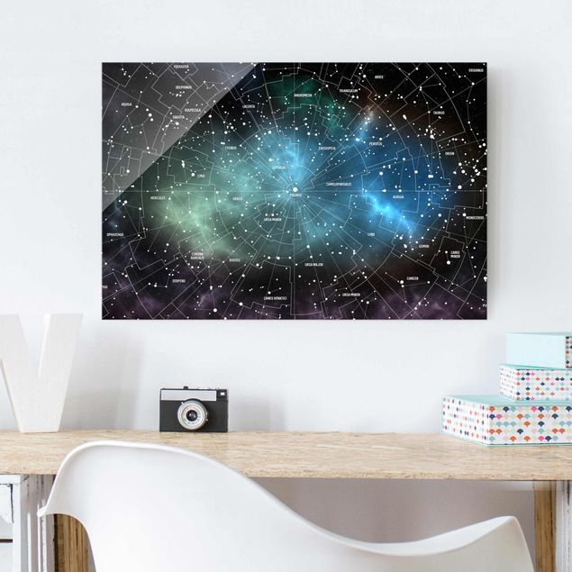 Glastavlor arkitektur och skyline Stellar Constellation Map Galactic Nebula