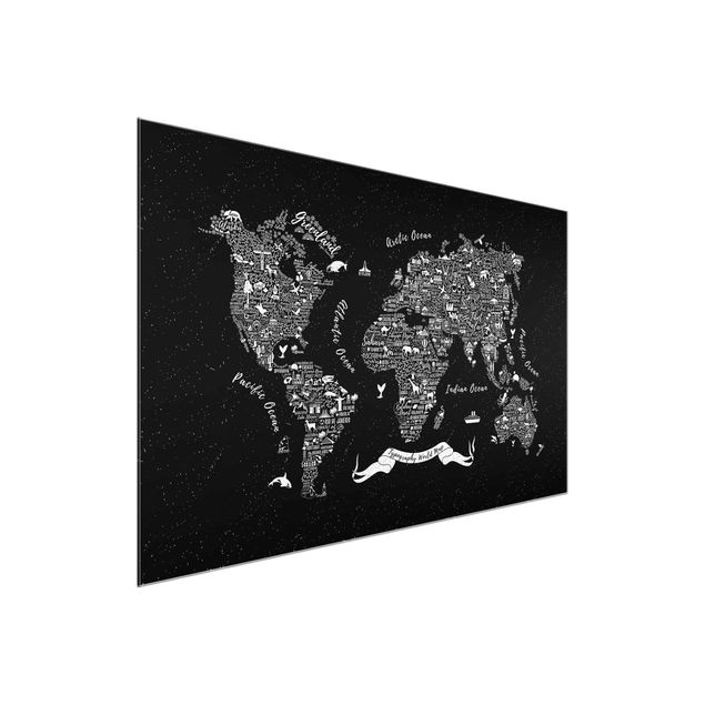 Glastavlor världskartor Typography World Map Black