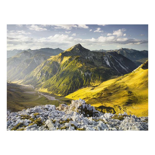 Glastavlor landskap Mountains And Valley Of The Lechtal Alps In Tirol