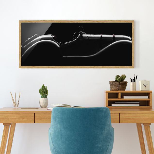 Tavlor med ram svart och vitt Vintage Car Silhouette