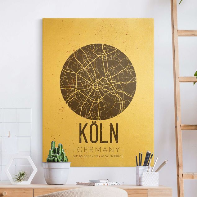 Canvastavlor Köln Cologne City Map - Retro