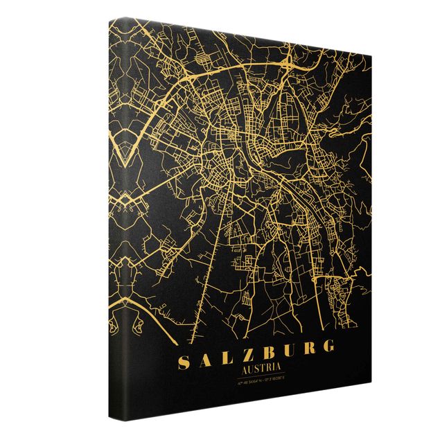 Canvastavlor Salzburg City Map - Classic Black