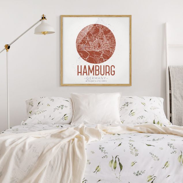 Tavlor med ram svart och vitt Hamburg City Map - Retro