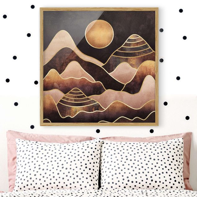 Tavlor med ram konstutskrifter Golden Sun Abstract Mountains