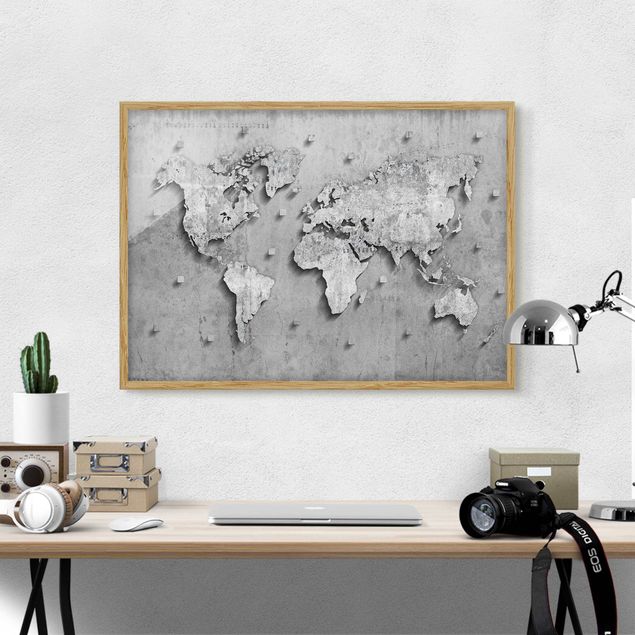 Tavlor med ram världskartor Concrete World Map