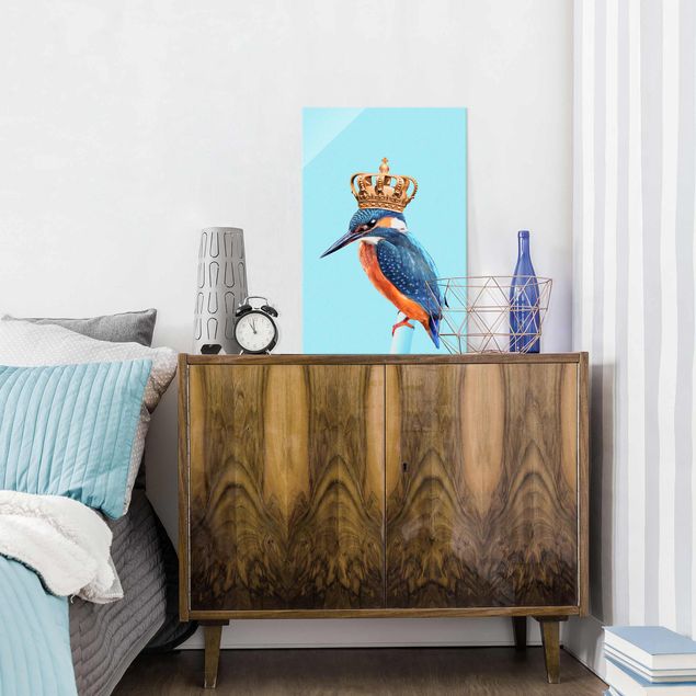Glastavlor djur Kingfisher With Crown