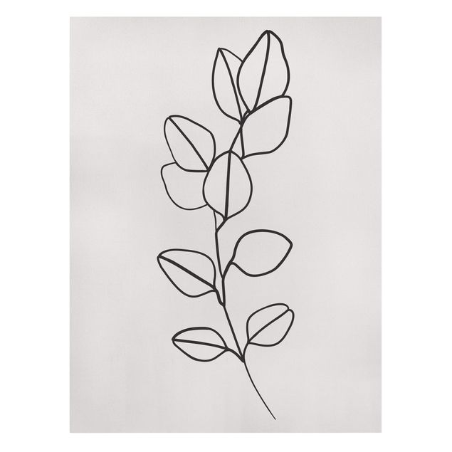 Canvastavlor svart och vitt Line Art Branch Leaves Black And White
