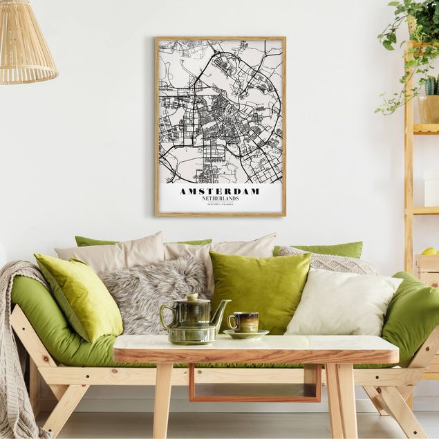 Tavlor med ram världskartor Amsterdam City Map - Classic