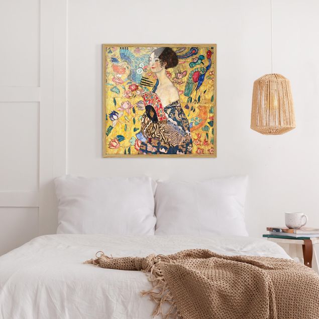 Tavlor med ram konstutskrifter Gustav Klimt - Lady With Fan
