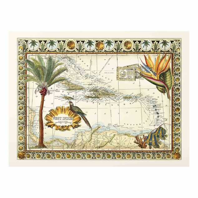 Tavlor landskap Vintage Tropical Map West Indies
