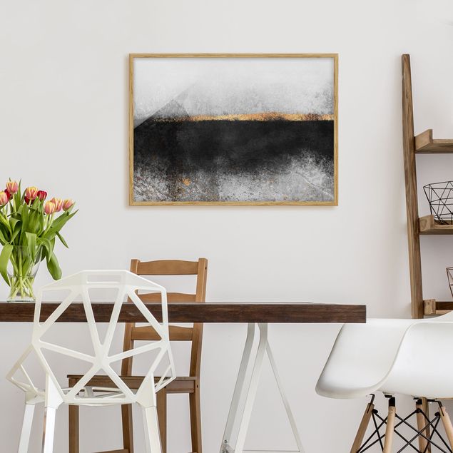 Tavlor med ram konstutskrifter Abstract Golden Horizon Black And White