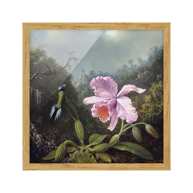 Konstutskrifter Martin Johnson Heade - Still Life With An Orchid And A Pair Of Hummingbirds