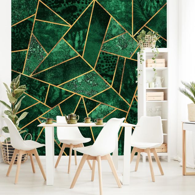 Tapeter geometrisk Dark Emerald With Gold