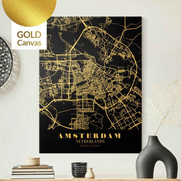 Tavlor världskartor Amsterdam City Map - Classic Black
