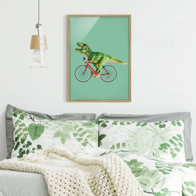 Tavlor med ram konstutskrifter Dinosaur With Bicycle